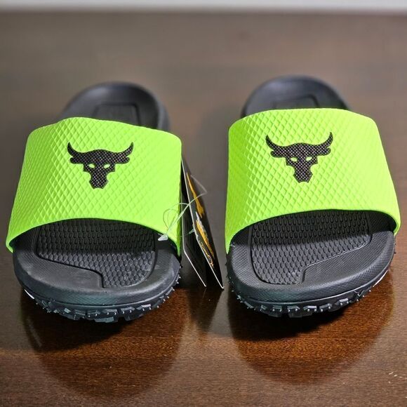 Under Armour UA Project Rock Slides 2.0 Volt Green Black Michelin Gripper 13 New - Picture 8 of 16